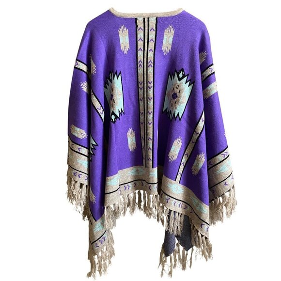Lucchese Lightweight Alpaca Cape Peruvian Poncho Taos Collegiate Purple Multi OS - Picture 2 of 5
